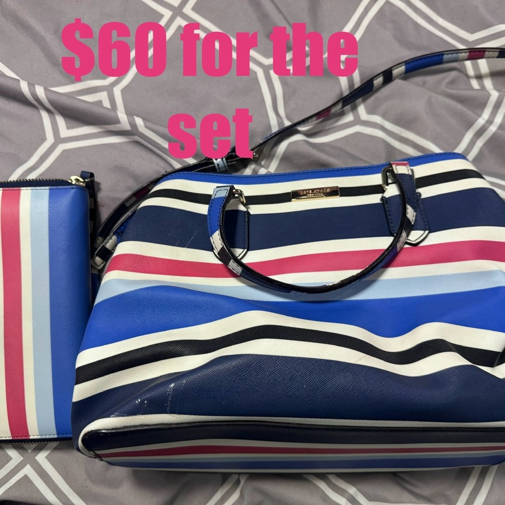 Kate Spade Large purse and wallet blues and pink